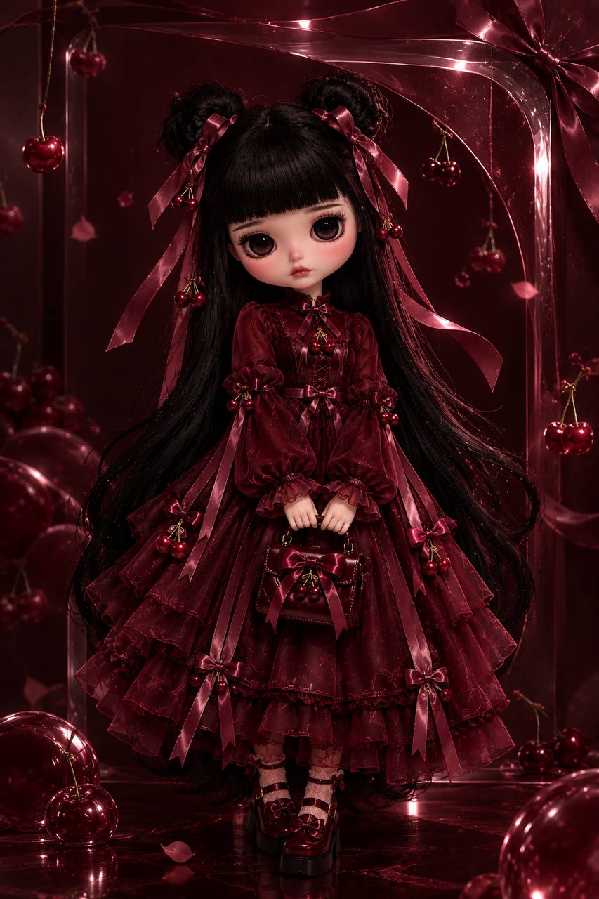 Burgundy doll representing Aseel's creative identity
